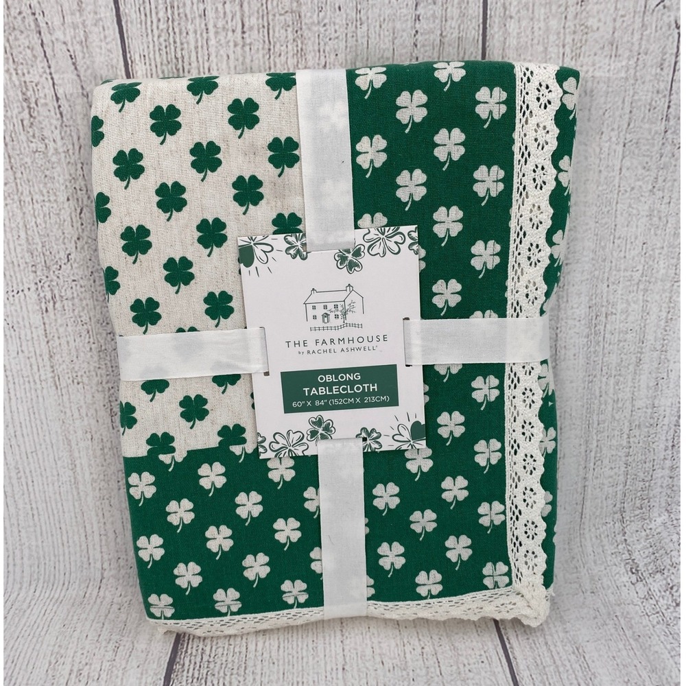 The Farmhouse Rachel Ashwell Tablecloth 60x84 Green Shamrock Lace St Patrick